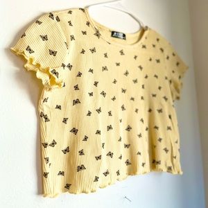 Yellow Butterfly Crop Top | Ruffled | Super Cute SUMMER Top | Ruffled Sleeves